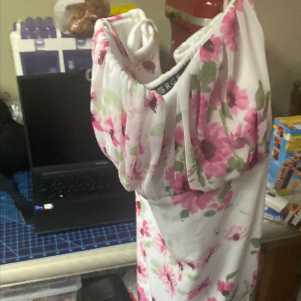 George Asymmetrical Floral Dress - Pink and White